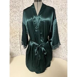 Vintage 90s Y2K Victoria's Secret Short Kimono Robe Silky Emerald Green XS